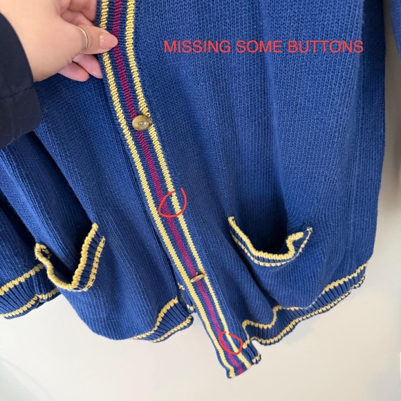 Lizsport Vintage Crest Cardigan Sweater Blue Ramie Cotton Knit Large MCMXCIII - Picture 4 of 8